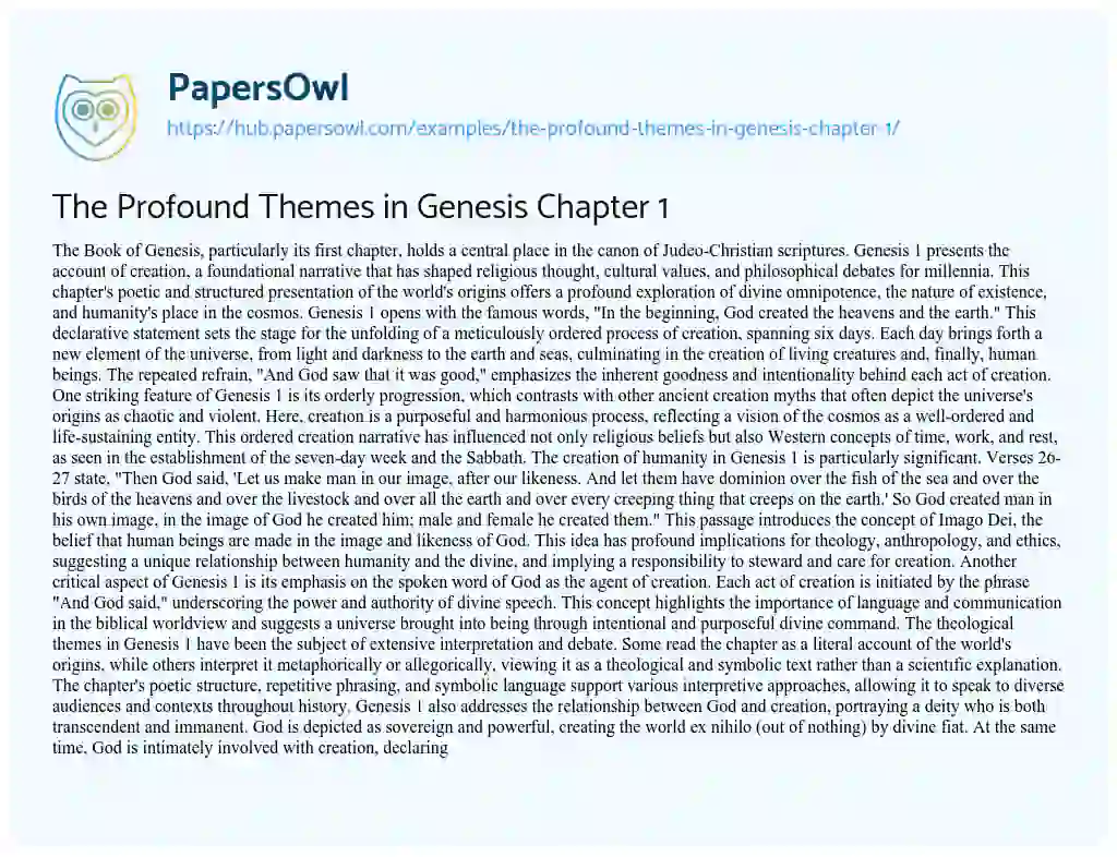 Essay on The Profound Themes in Genesis Chapter 1