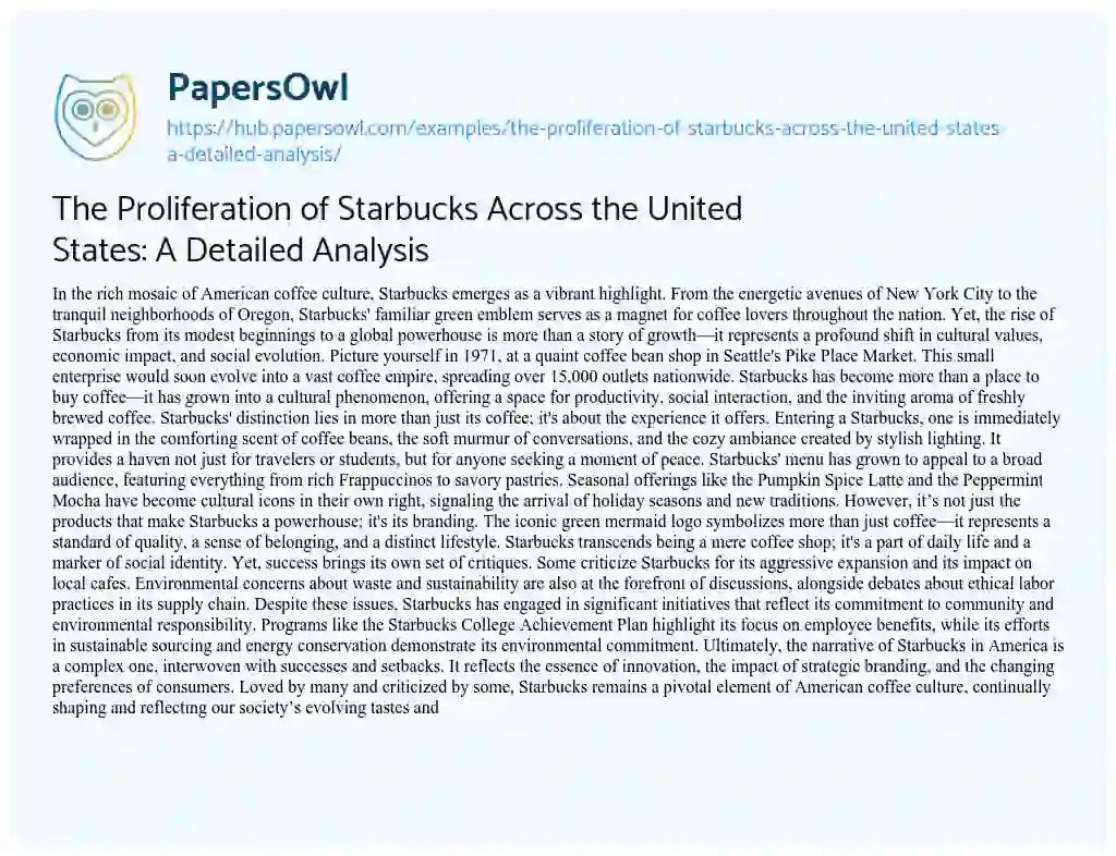 Essay on The Proliferation of Starbucks Across the United States: A Detailed Analysis