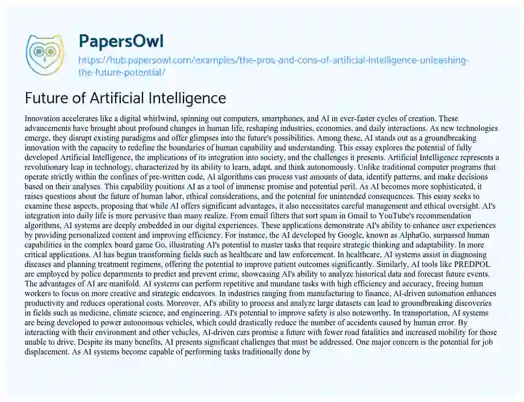 Essay on Future of Artificial Intelligence