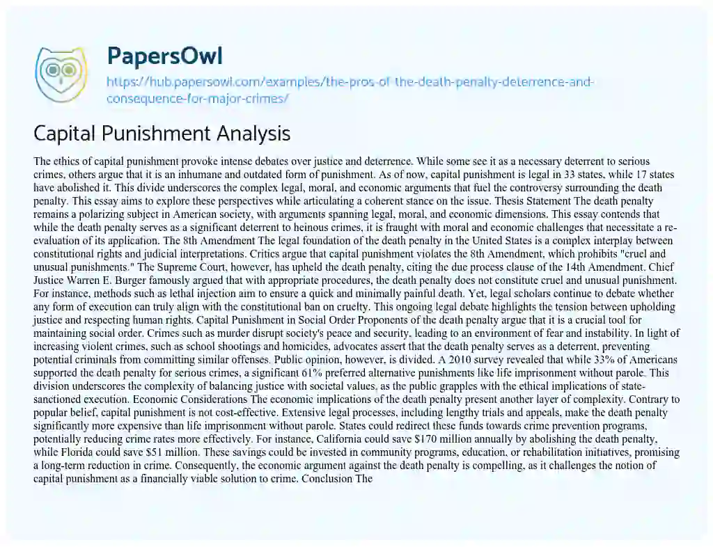 Essay on Capital Punishment Analysis