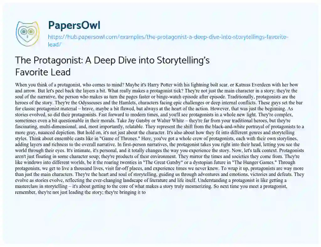 Essay on The Protagonist: A Deep Dive into Storytelling’s Favorite Lead