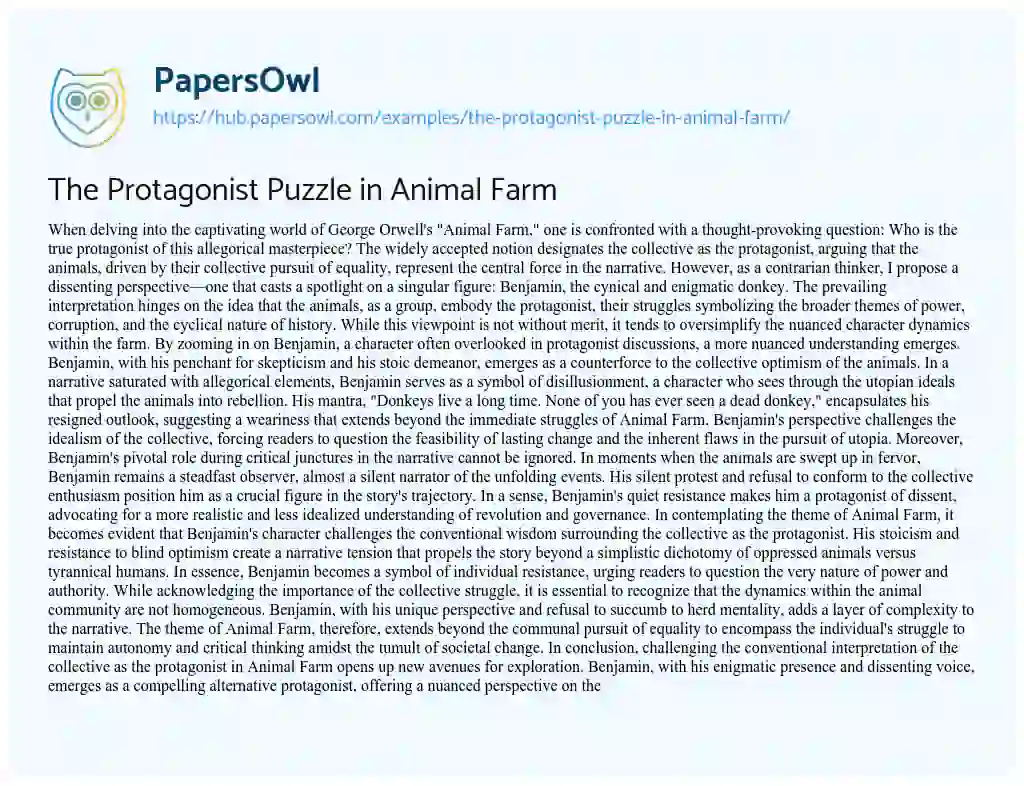 Essay on The Protagonist Puzzle in Animal Farm