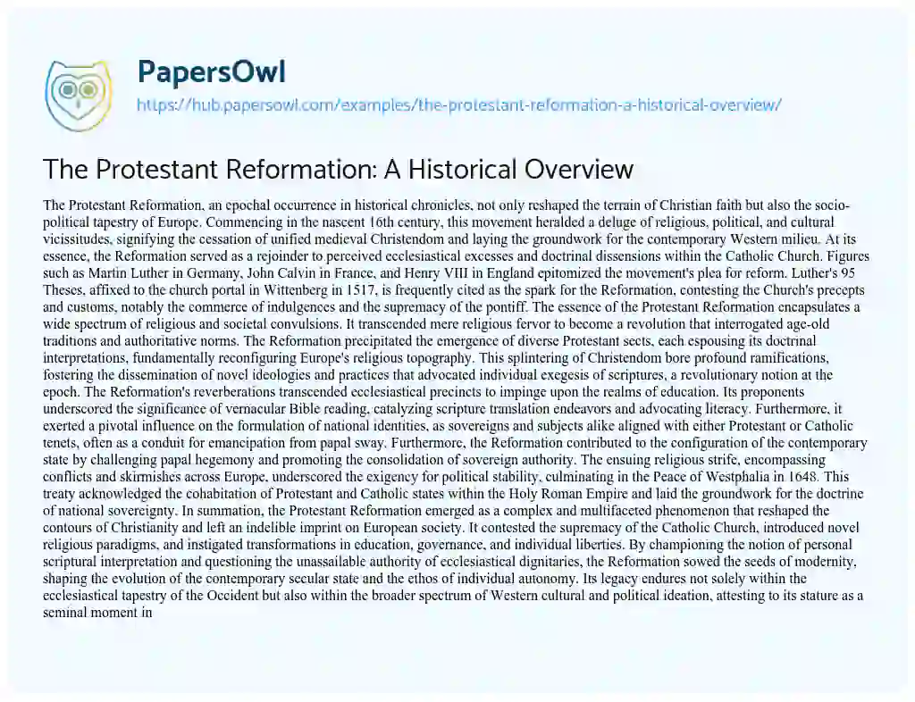 Essay on The Protestant Reformation: A Historical Overview