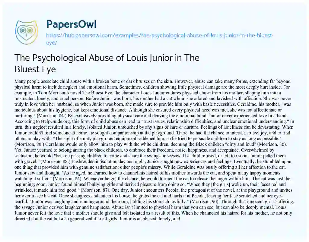 Essay on The Psychological Abuse of Louis Junior in The Bluest Eye