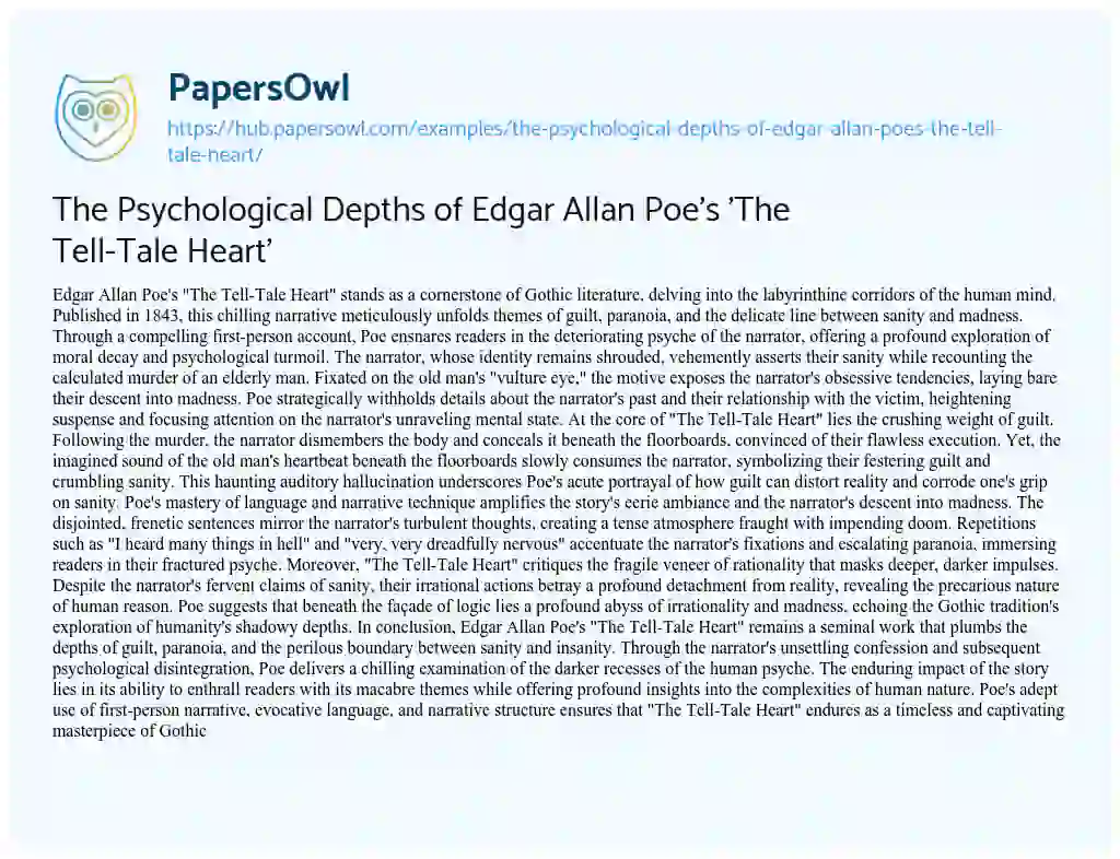 Essay on The Psychological Depths of Edgar Allan Poe’s ‘The Tell-Tale Heart’