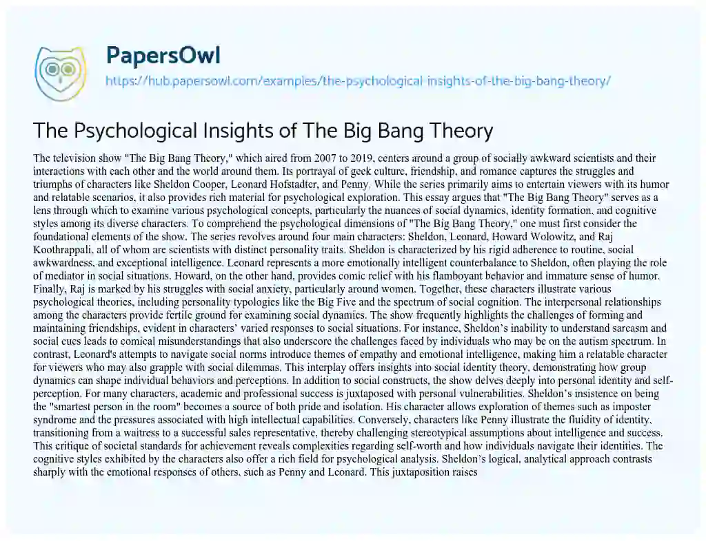 Essay on The Psychological Insights of The Big Bang Theory