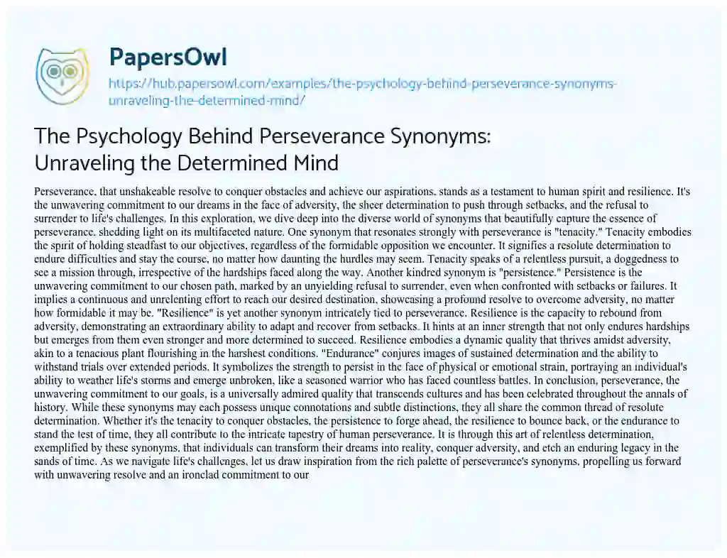 Essay on The Psychology Behind Perseverance Synonyms: Unraveling the Determined Mind