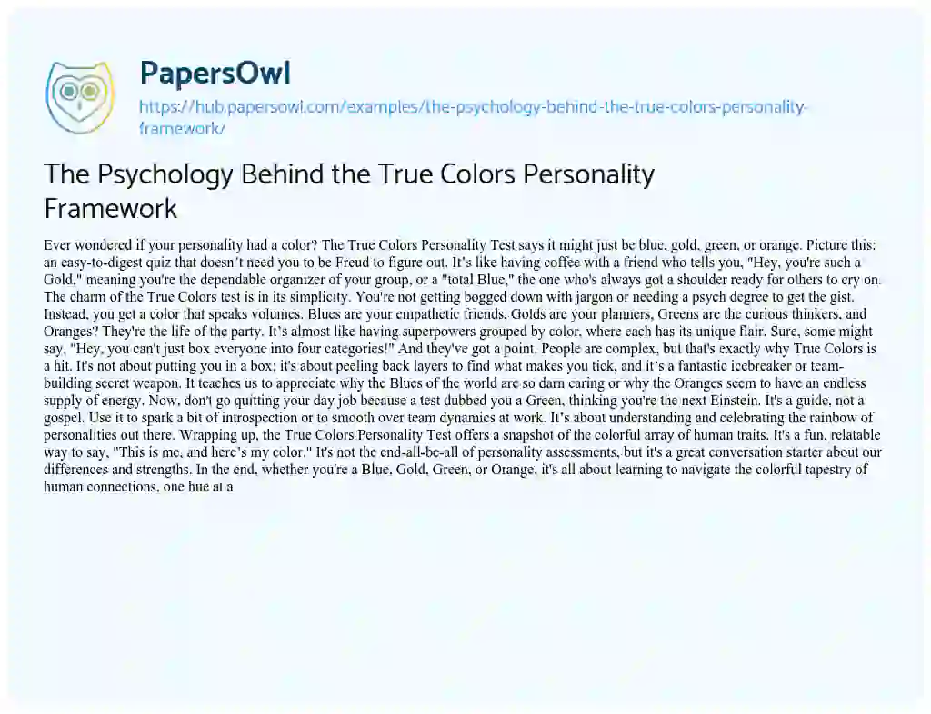 Essay on The Psychology Behind the True Colors Personality Framework