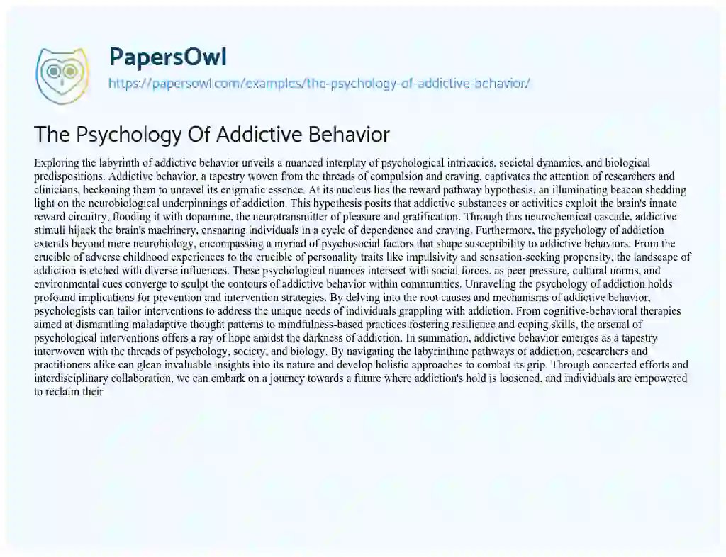 Essay on The Psychology Of Addictive Behavior