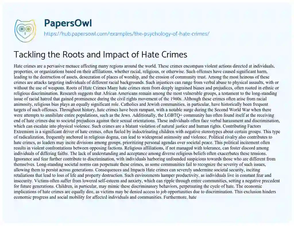 Essay on Tackling the Roots and Impact of Hate Crimes