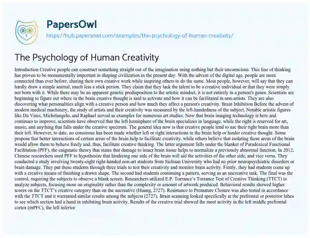 Essay on The Psychology of Human Creativity