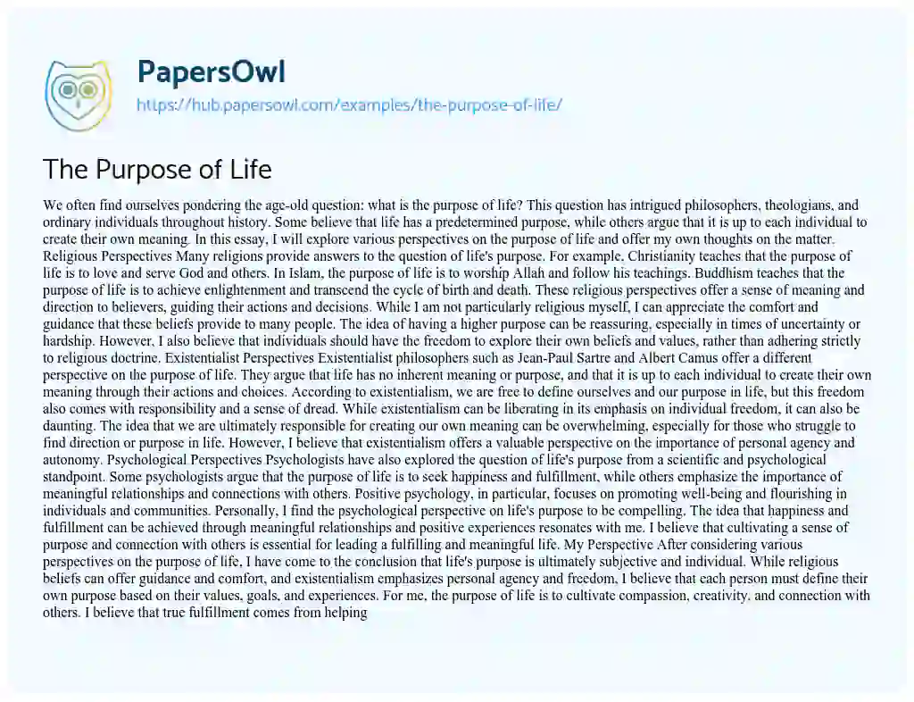 Essay on The Purpose of Life