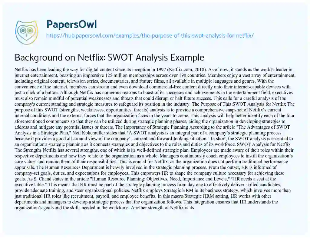 Essay on Background on Netflix: SWOT Analysis Example