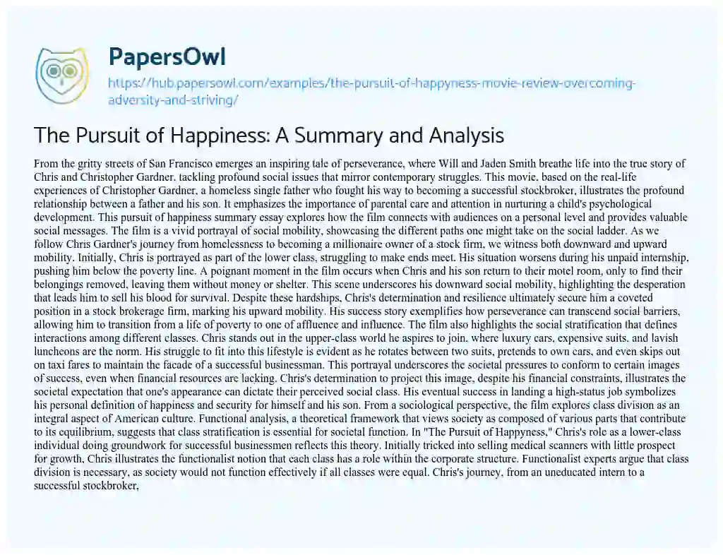 Essay on The Pursuit of Happiness: A Summary and Analysis