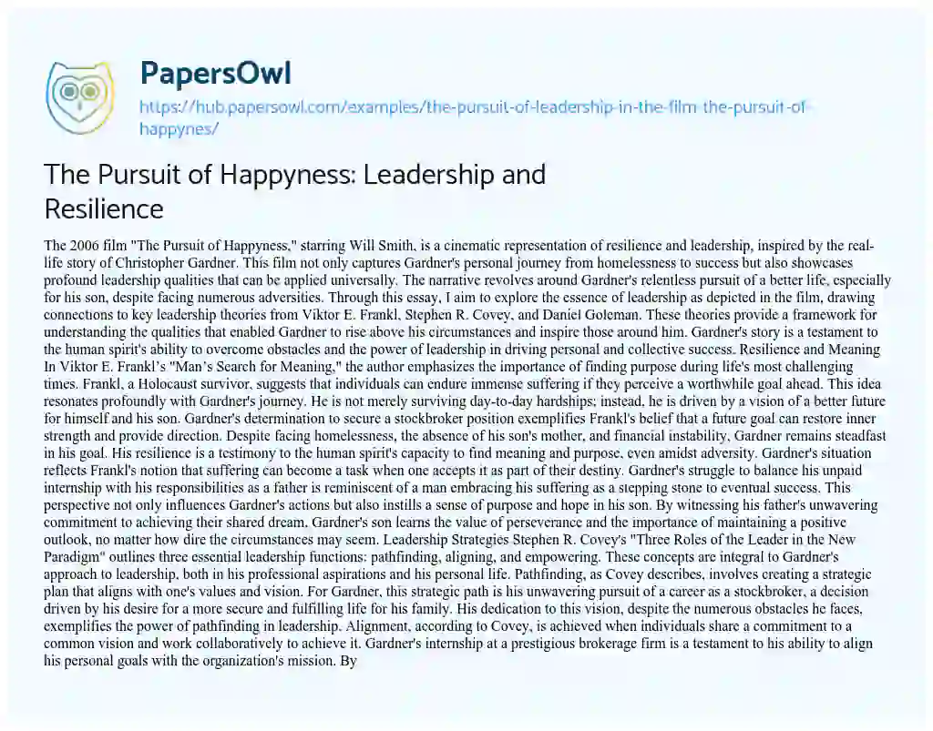 Essay on The Pursuit of Happyness: Leadership and Resilience