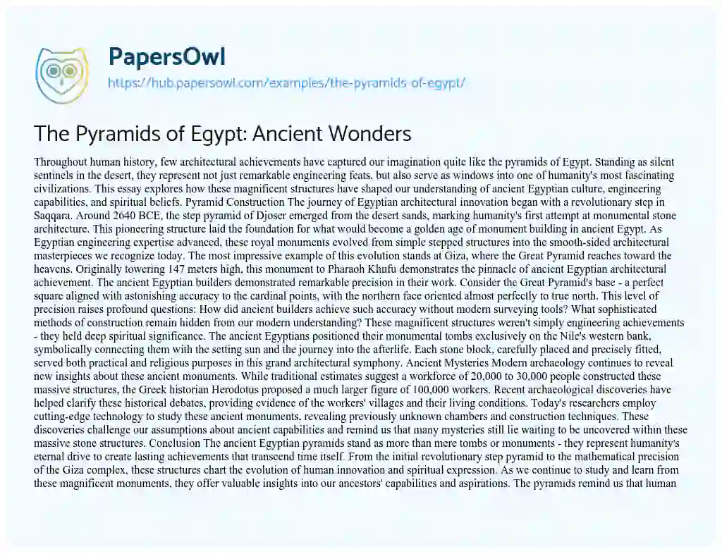 Essay on The Pyramids of Egypt: Ancient Wonders