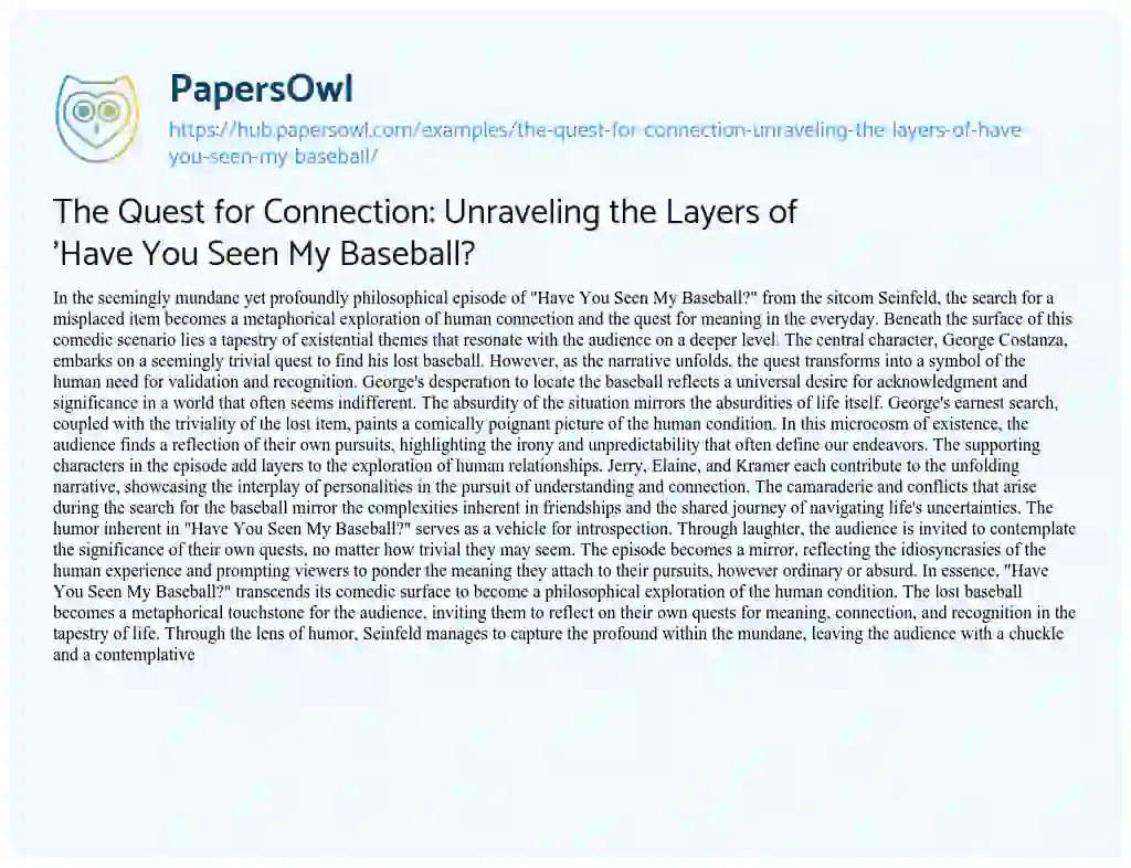 Essay on The Quest for Connection: Unraveling the Layers of ‘Have You Seen My Baseball?