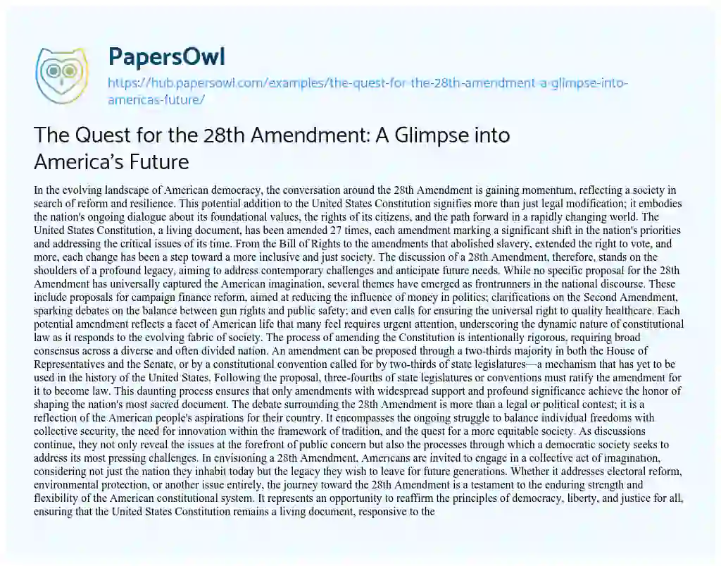 Essay on The Quest for the 28th Amendment: A Glimpse into America’s Future