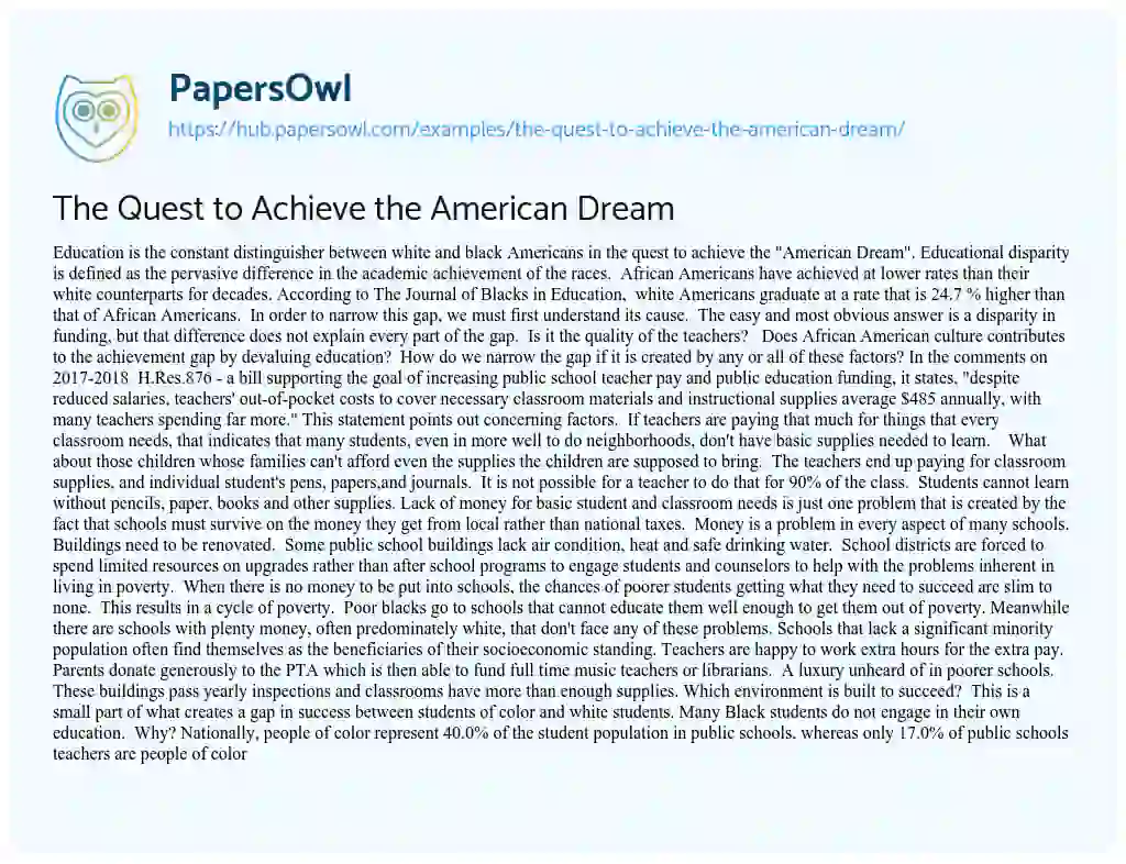 Essay on The Quest to Achieve the American Dream