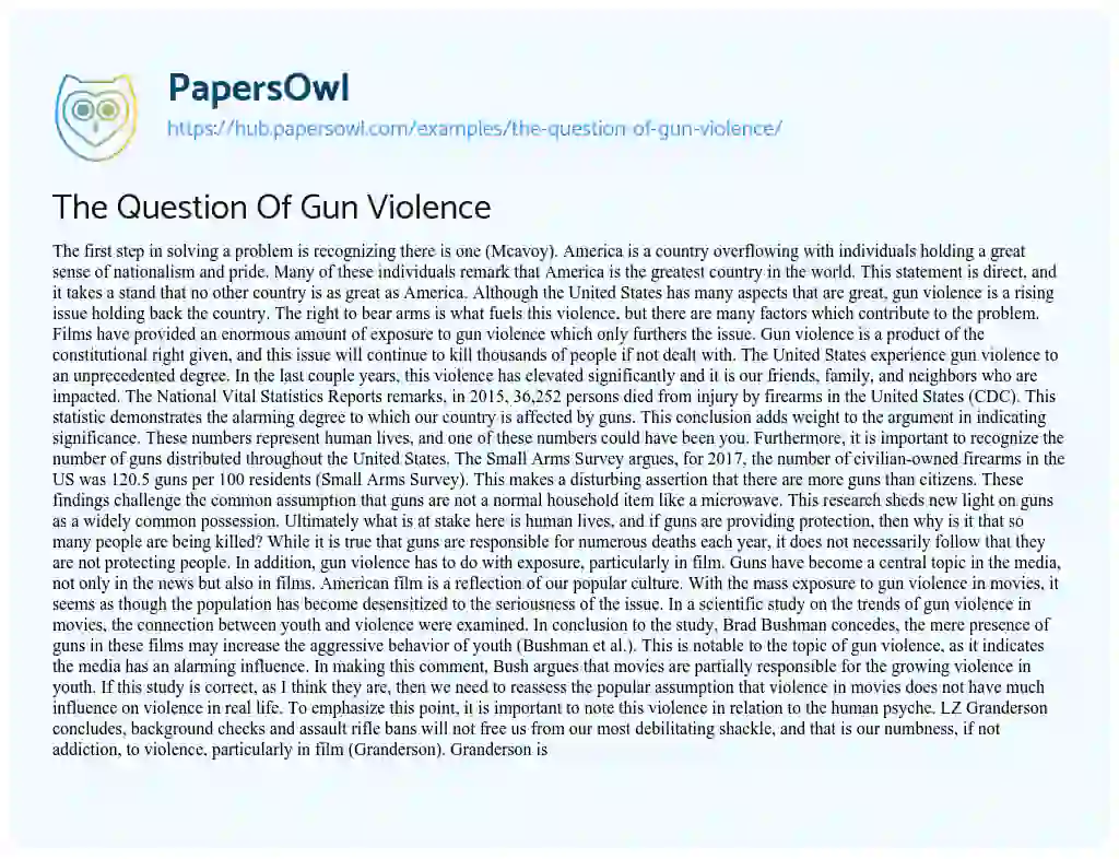 Essay on The Question Of Gun Violence