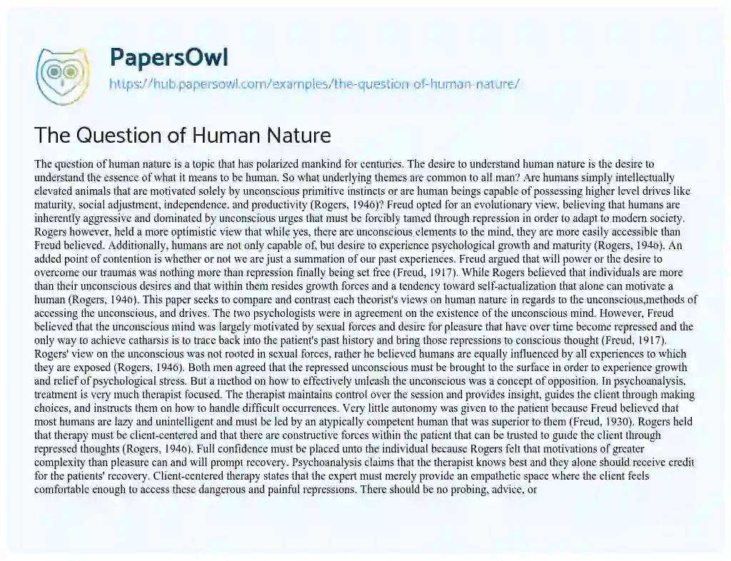 Essay on The Question of Human Nature