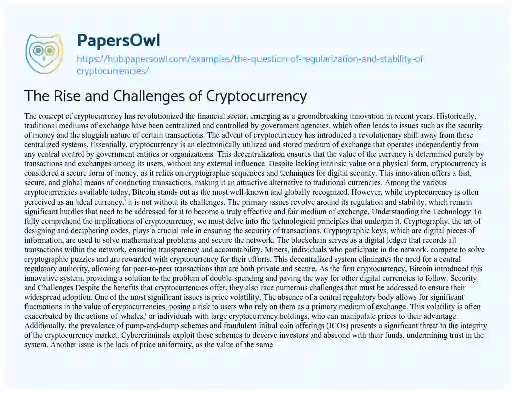 Essay on The Rise and Challenges of Cryptocurrency