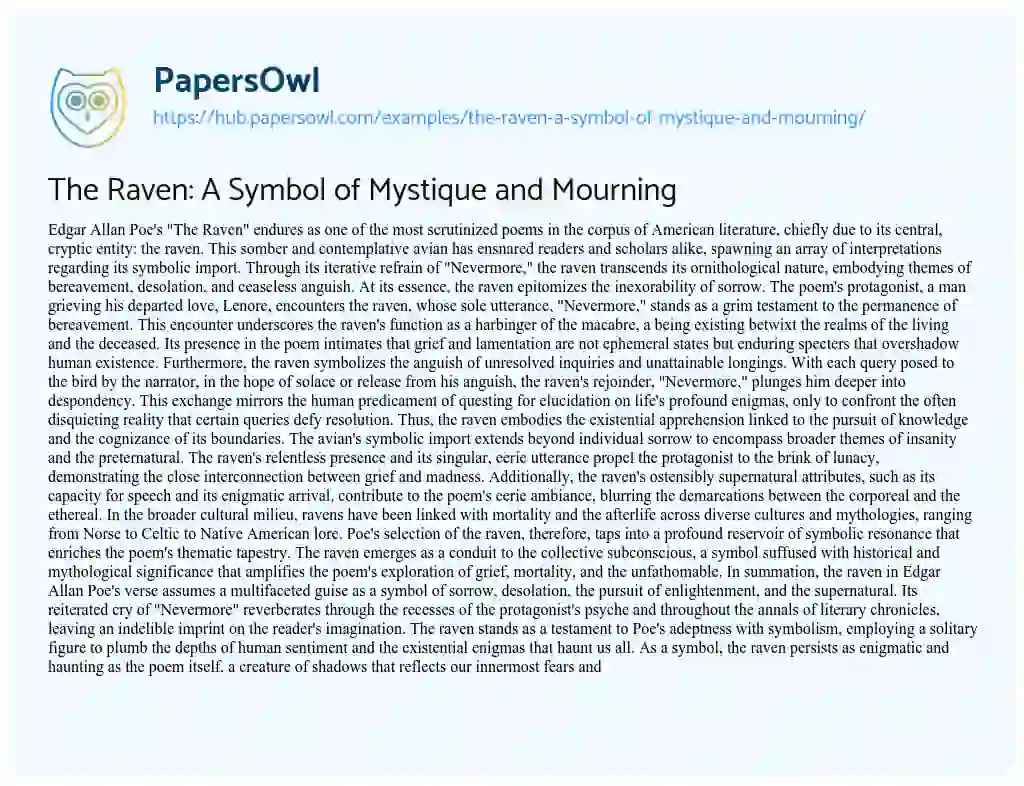 Essay on The Raven: A Symbol of Mystique and Mourning
