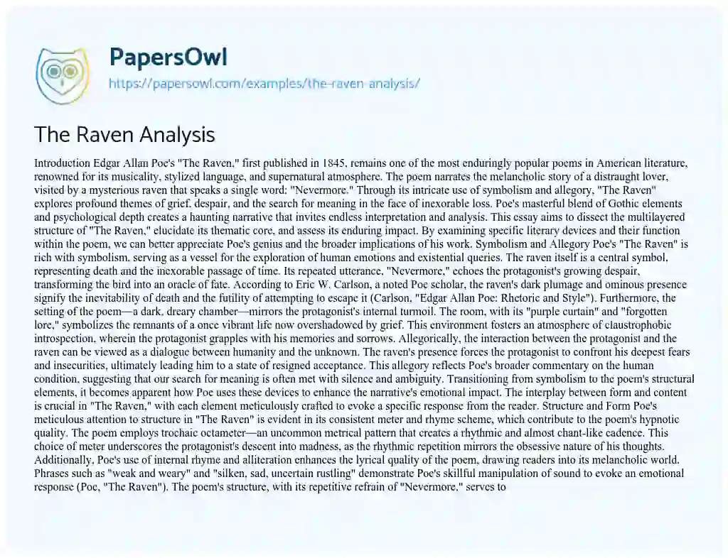 Essay on The Raven Analysis