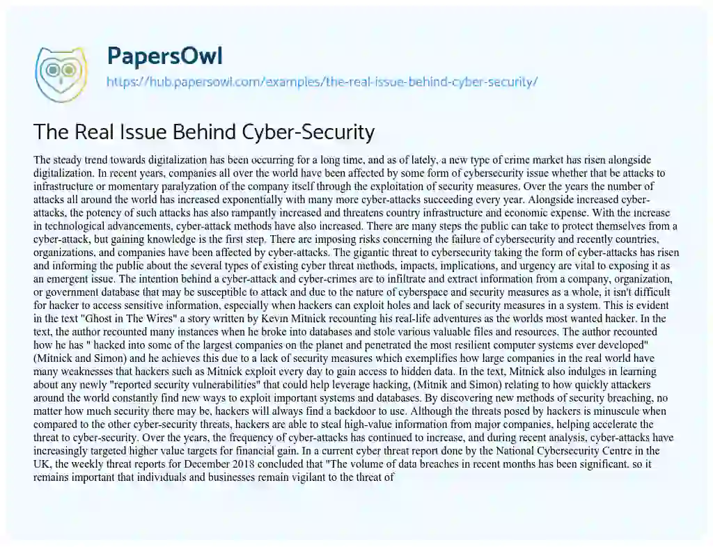 Essay on The Real Issue Behind Cyber-Security
