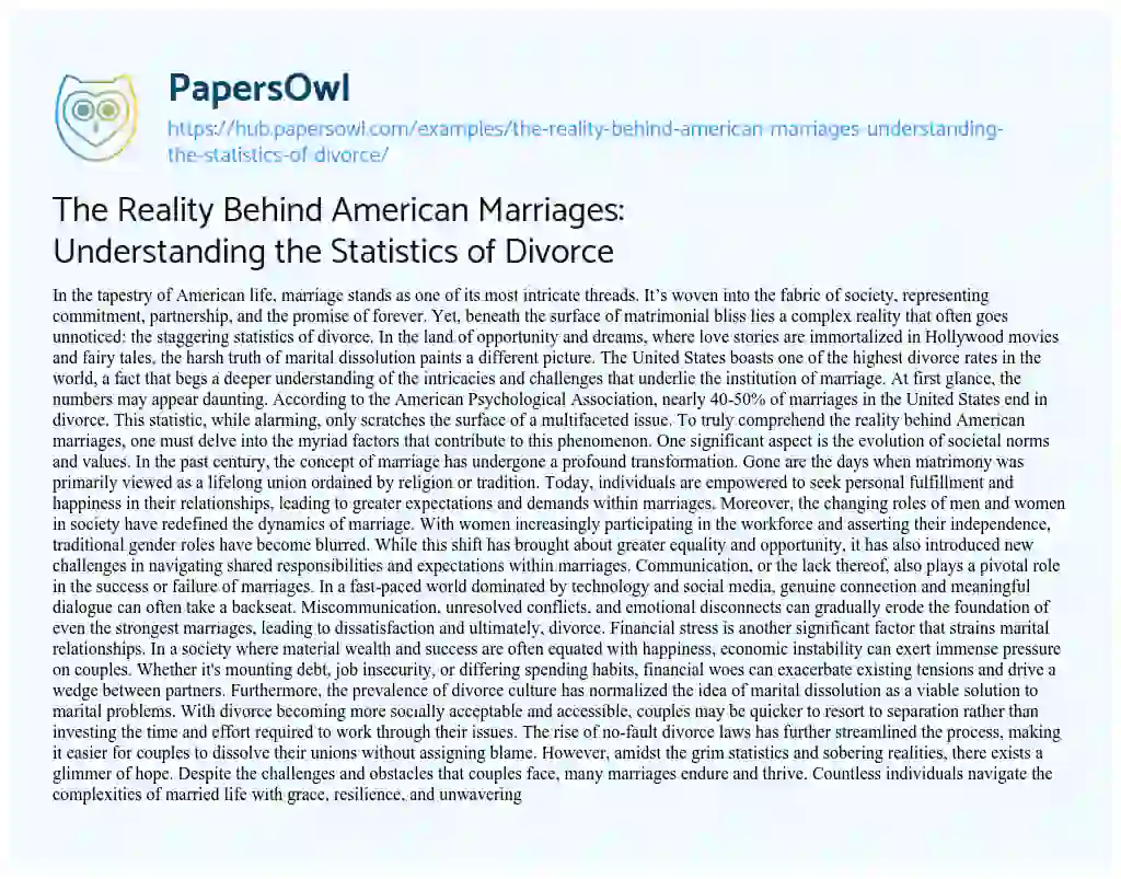 Essay on The Reality Behind American Marriages: Understanding the Statistics of Divorce