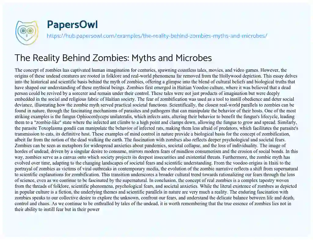 Essay on The Reality Behind Zombies: Myths and Microbes