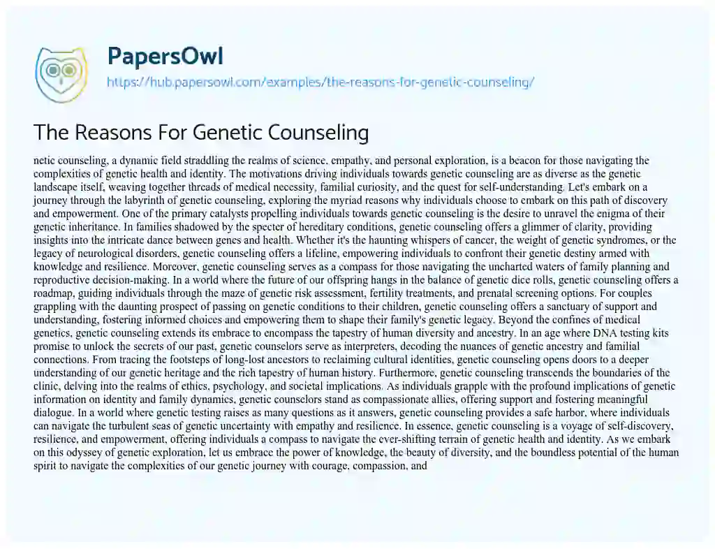 Essay on The Reasons For Genetic Counseling