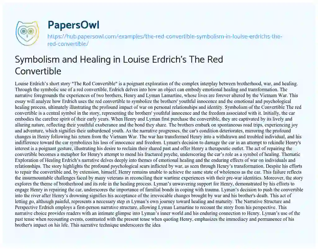 Essay on Symbolism and Healing in Louise Erdrich’s The Red Convertible