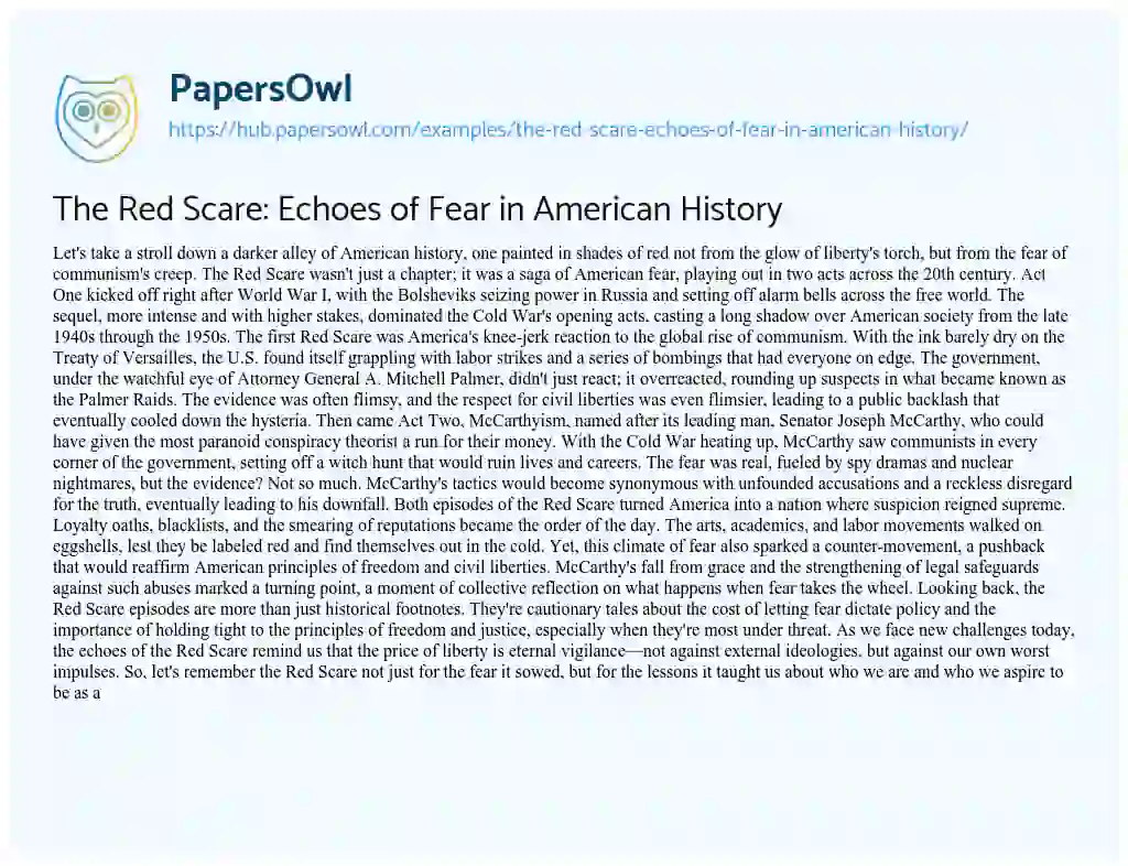 Essay on The Red Scare: Echoes of Fear in American History