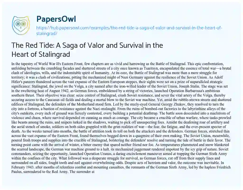 Essay on The Red Tide: A Saga of Valor and Survival in the Heart of Stalingrad