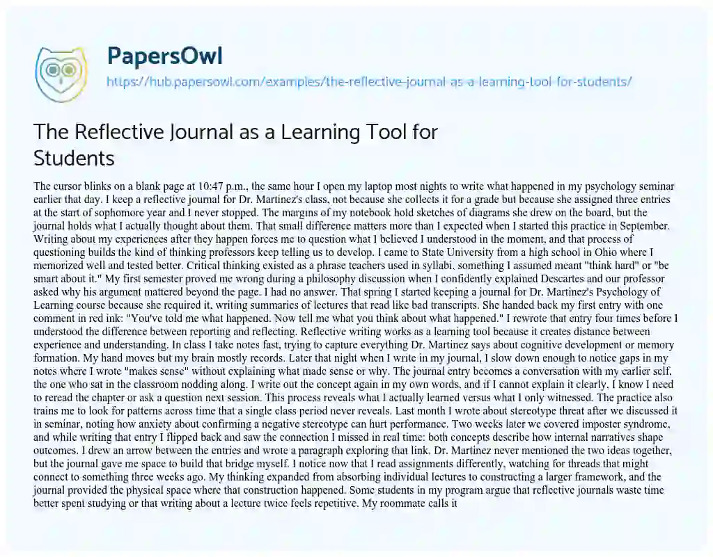Essay on The Reflective Journal as a Learning Tool for Students