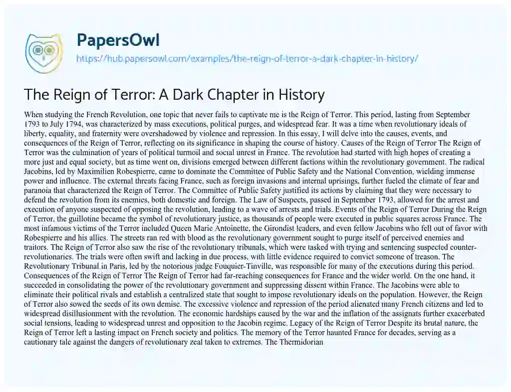 Essay on The Reign of Terror: A Dark Chapter in History