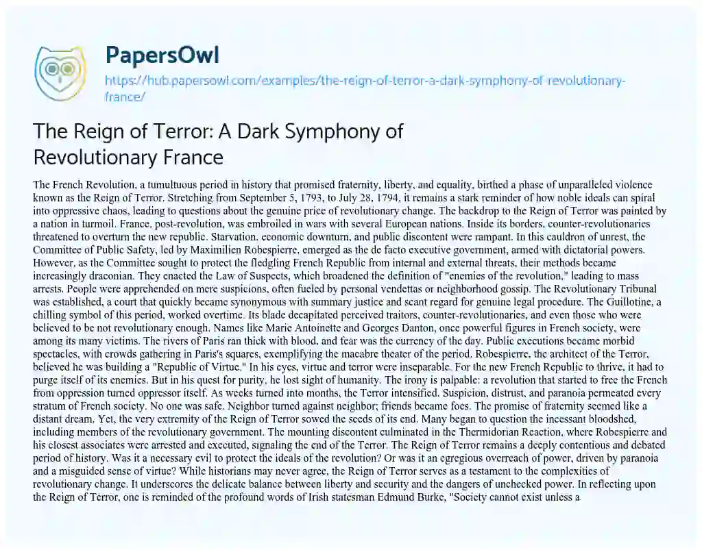 Essay on The Reign of Terror: A Dark Symphony of Revolutionary France