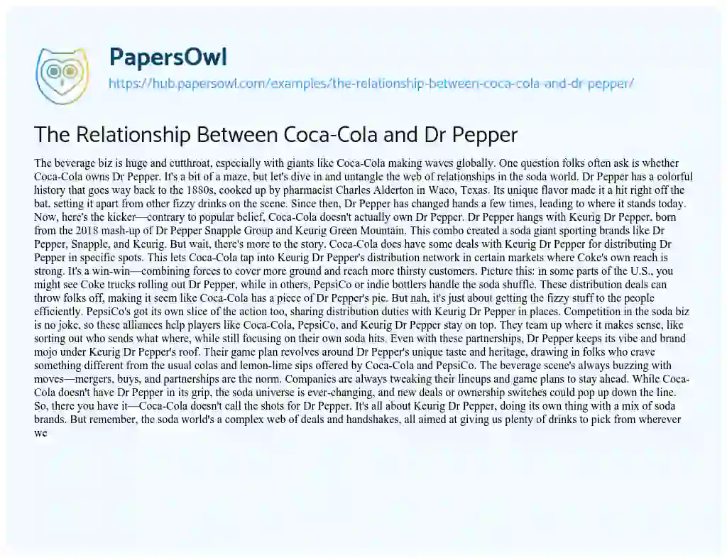 Essay on The Relationship Between Coca-Cola and Dr Pepper