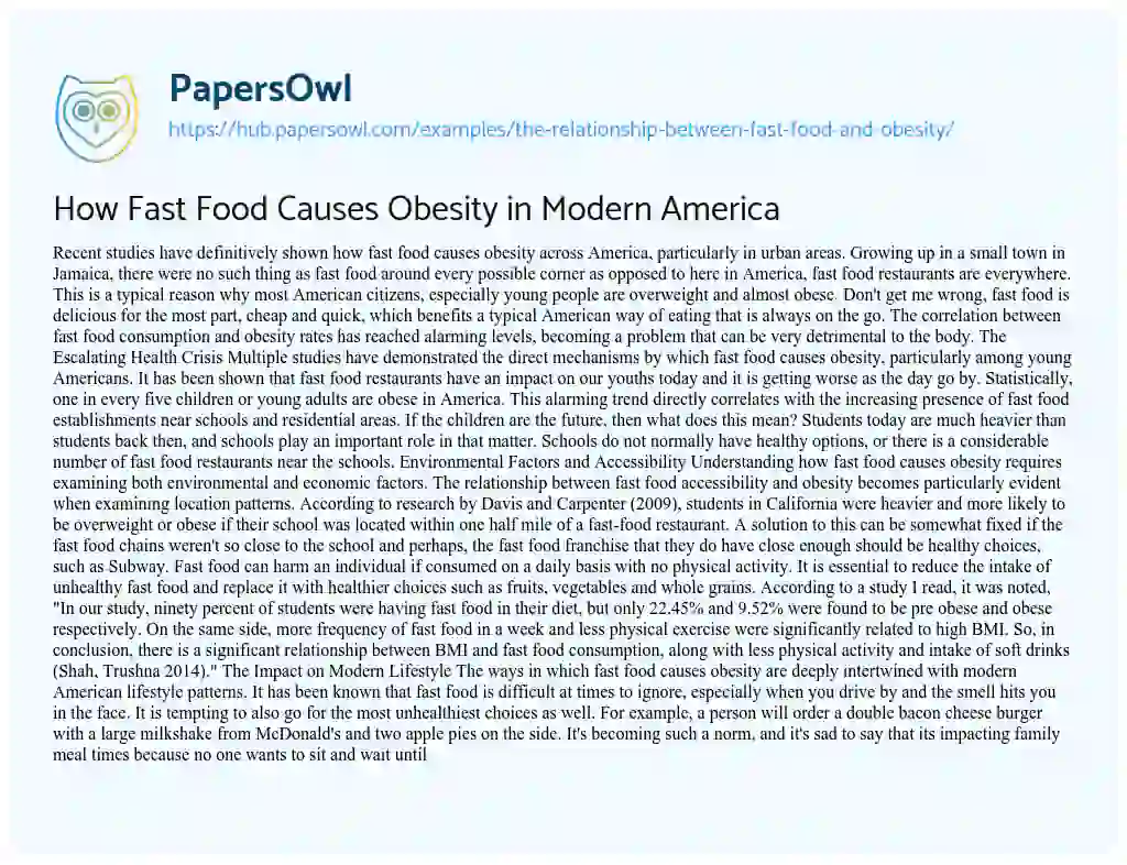 Essay on How Fast Food Causes Obesity in Modern America
