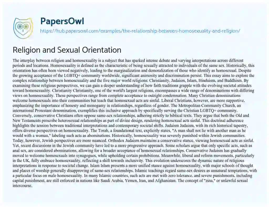 Essay on Religion and Sexual Orientation