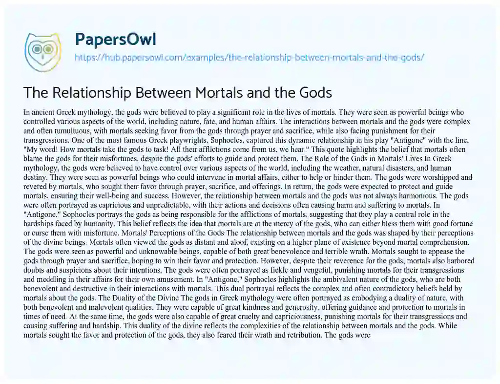 Essay on The Relationship Between Mortals and the Gods