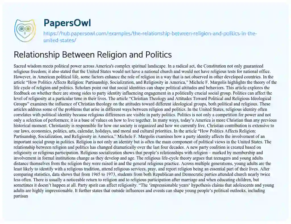 Essay on Relationship Between Religion and Politics