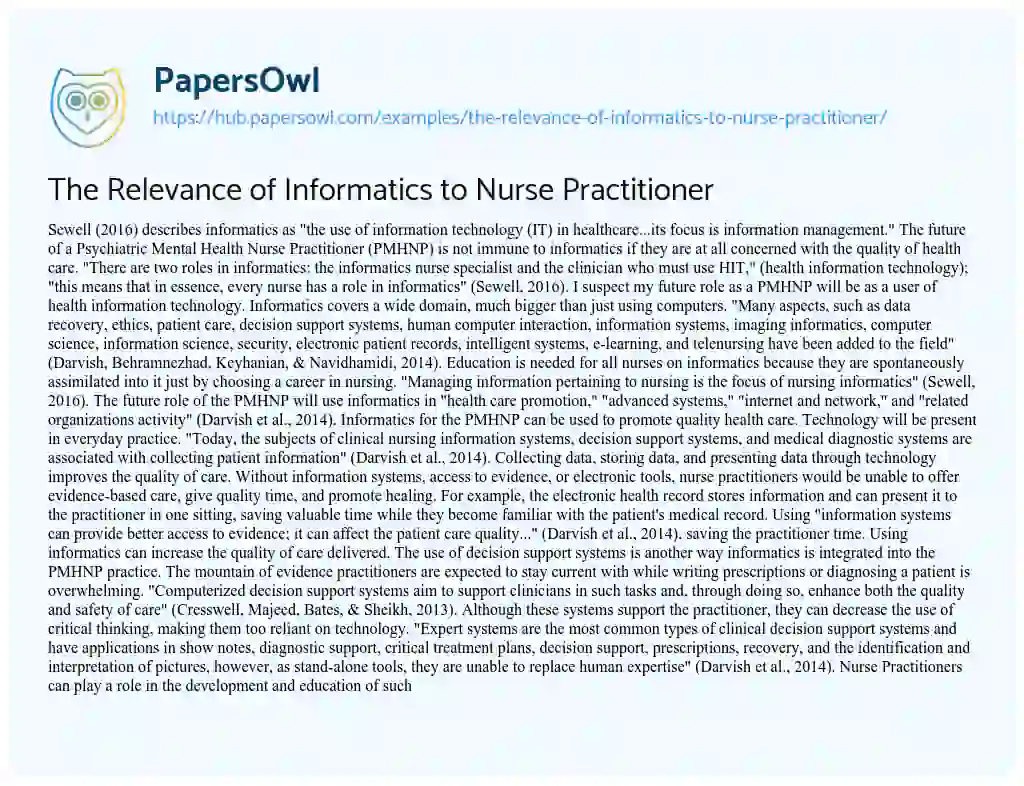 Essay on The Relevance of Informatics to Nurse Practitioner