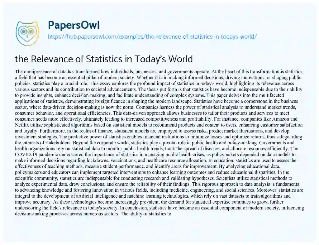 Essay on the Relevance of Statistics in Today’s World