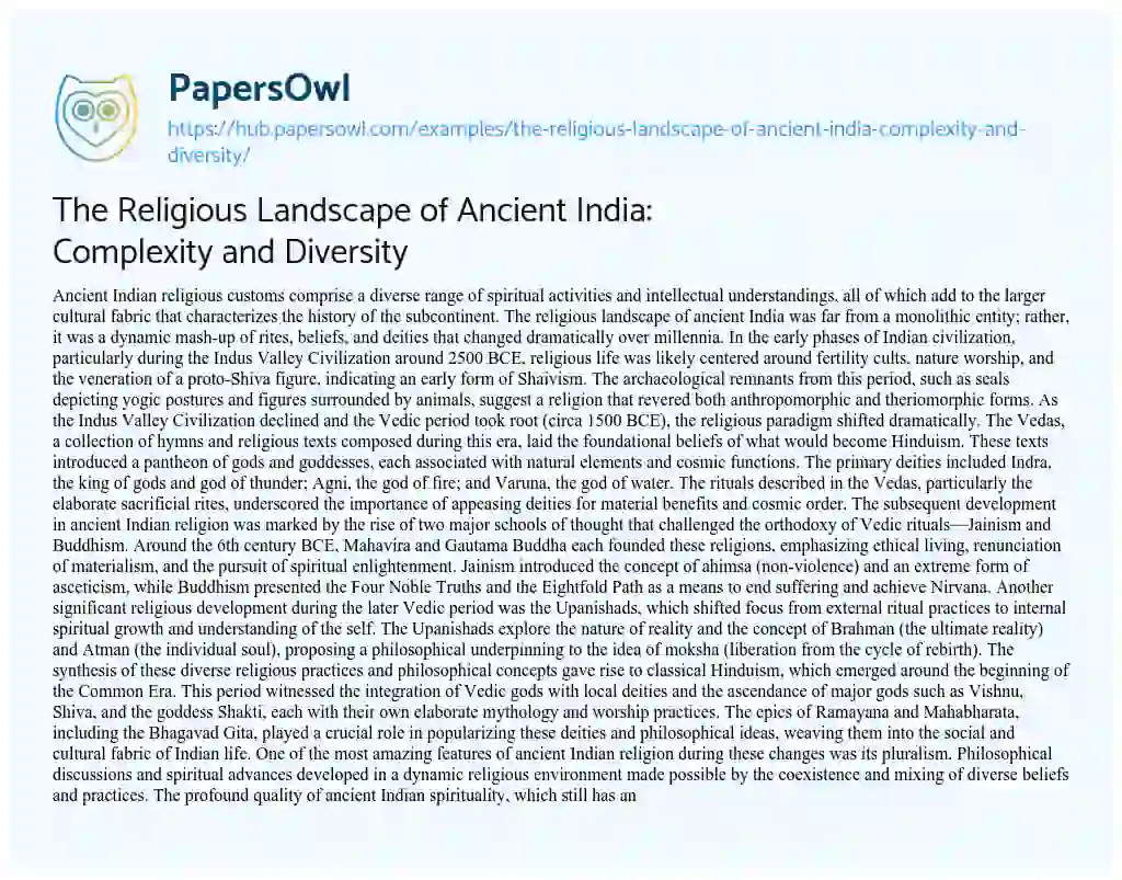 Essay on The Religious Landscape of Ancient India: Complexity and Diversity