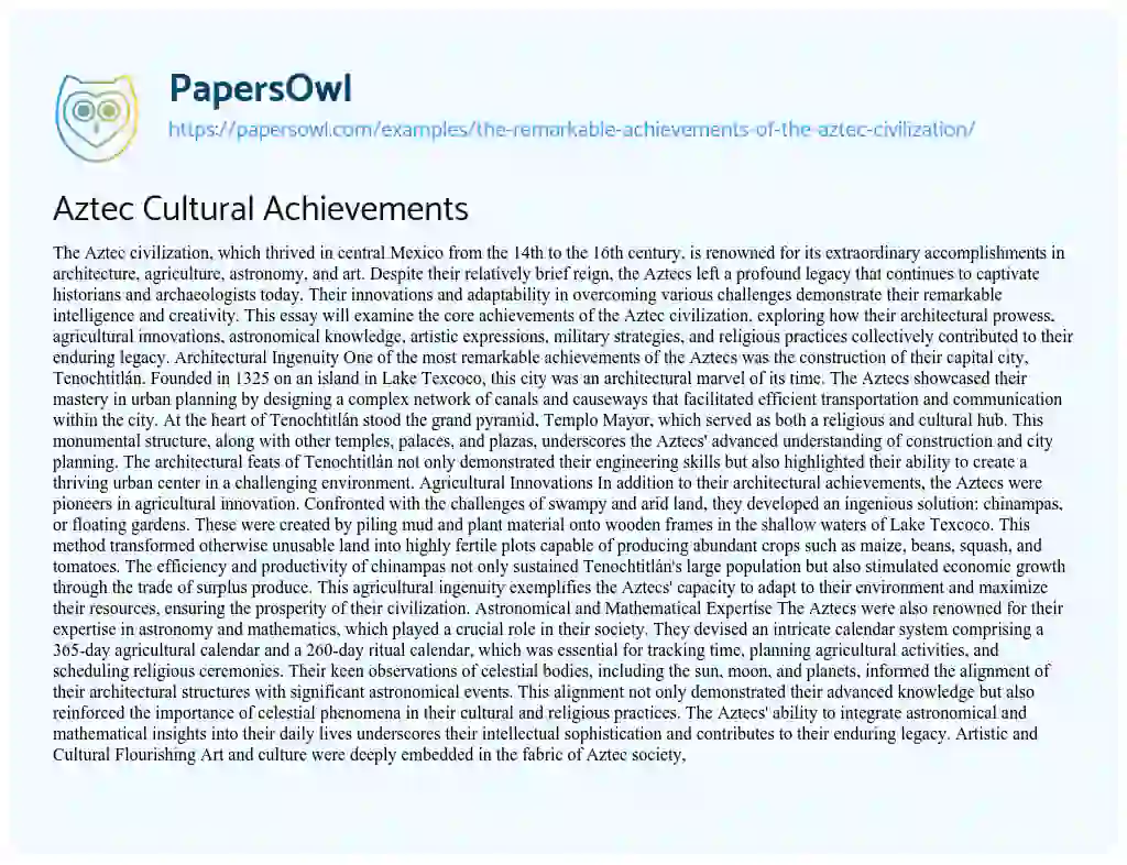 Essay on Aztec Cultural Achievements