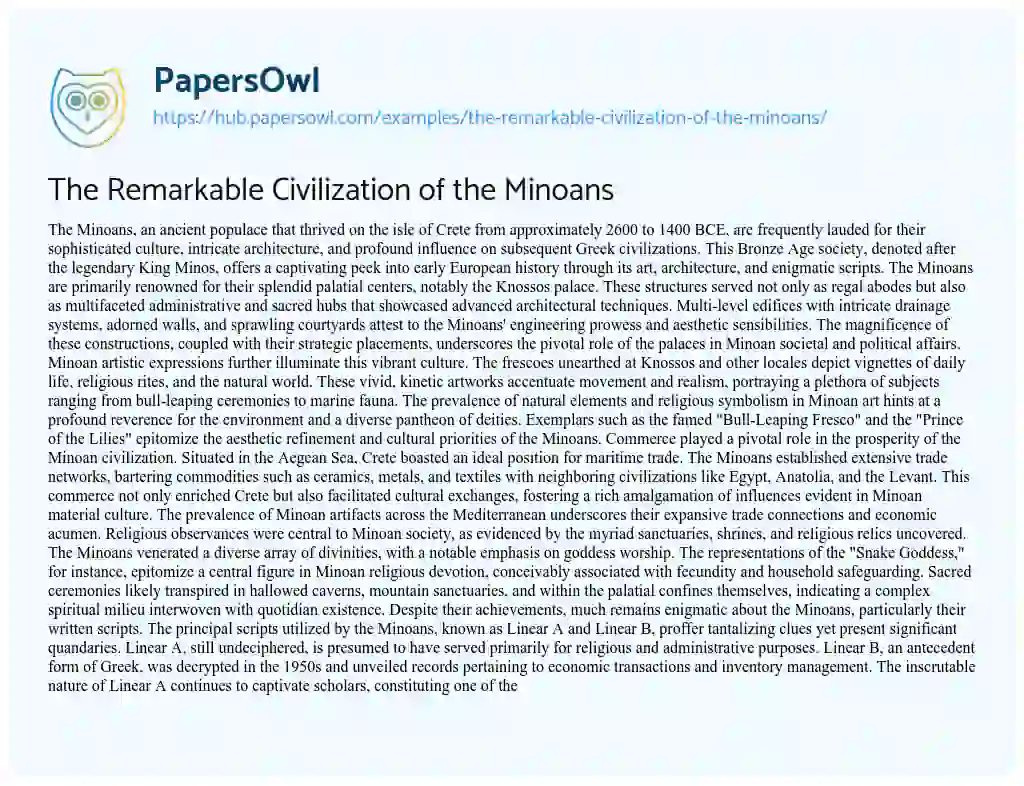 Essay on The Remarkable Civilization of the Minoans
