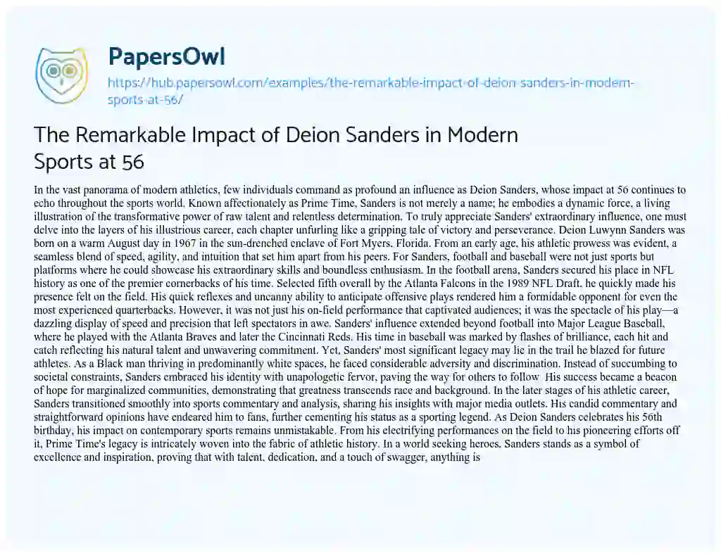 Essay on The Remarkable Impact of Deion Sanders in Modern Sports at 56