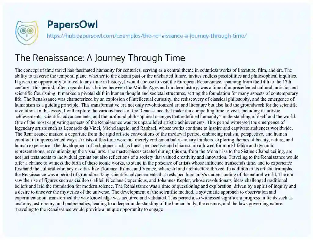 Essay on The Renaissance: A Journey Through Time